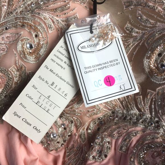 NWT Milano Formals Size 4 Light Pink Chiffon Beaded Prom Maxi Dress Formal Gown - Picture 15 of 16
